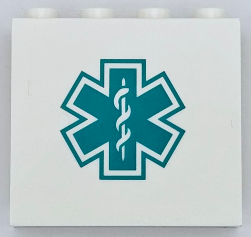 Panel 1 x 4 x 3 with Side Supports - Hollow Studs with Dark Turquoise EMT Star of Life Pattern