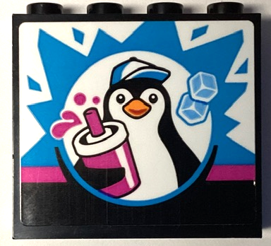 Panel 1 x 4 x 3 with Side Supports - Hollow Studs with Dark Azure Starburst Explosion, Penguin, Ice Cubes and Magenta Slushy Cup with Lid and Straw Pattern (Sticker) - Set 60384