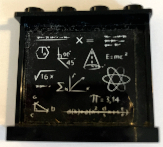 Panel 1 x 4 x 3 with Side Supports - Hollow Studs with White Mathematical Equations, Graphs and Diagrams of Atom and Shapes Pattern (Sticker) - Set 70425