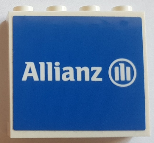 Panel 1 x 4 x 3 with Side Supports - Hollow Studs with White Allianz Logo on Blue Background Pattern (Sticker) - Set 75883