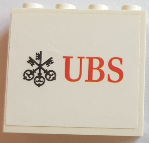 Panel 1 x 4 x 3 with Side Supports - Hollow Studs with Black and Red UBS Logo Pattern (Sticker) - Set 75883