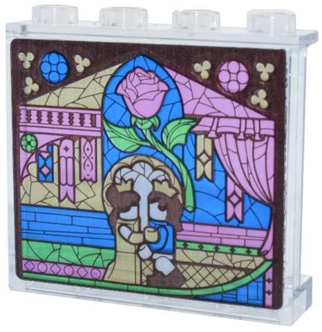 Panel 1 x 4 x 3 with Side Supports - Hollow Studs with Stained Glass, Beauty and the Beast Dancing, Rose, Banners and Windows Pattern (Sticker) - Set 43263