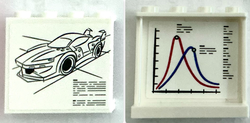 Panel 1 x 4 x 3 with Side Supports - Hollow Studs with Black Ferrari FXX K Car Schematic on Outside and Blue and Red Performance Test Graph on Inside Pattern (Stickers) - Set 75882