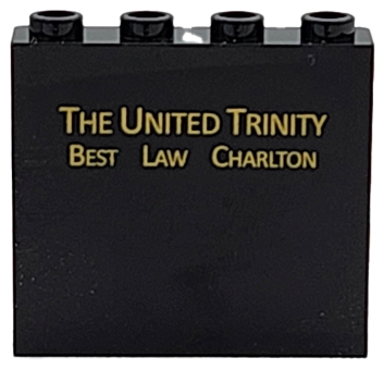 Panel 1 x 4 x 3 with Side Supports - Hollow Studs with Gold 'THE UNITED TRILOGY BEST LAW CHARLTON' Pattern