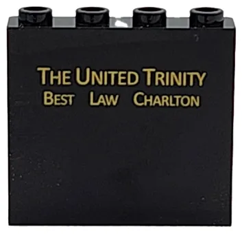 Panel 1 x 4 x 3 with Side Supports - Hollow Studs with Gold 'THE UNITED TRILOGY BEST LAW CHARLTON' Pattern