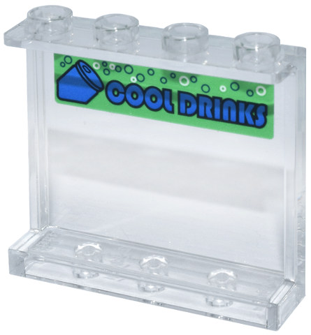 Panel 1 x 4 x 3 with Side Supports - Hollow Studs with Blue Soda Can, 'COOL DRINKS' and Bubbles on Bright Green Background Pattern (Sticker) - Set 70657