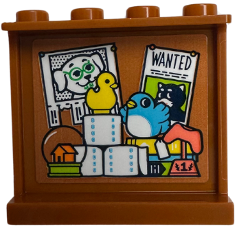 Panel 1 x 4 x 3 with Side Supports - Hollow Studs with Snowglobe, Toilet Paper, Duck, Bird, Trophy, and Wanted Posters Pattern (Sticker) - Set 42652