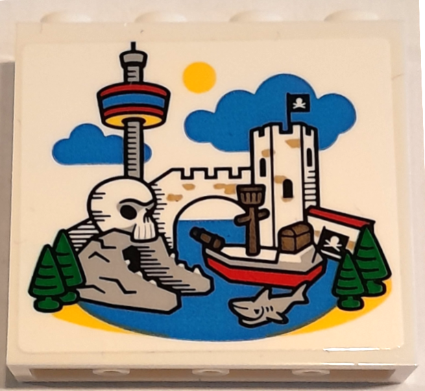 Panel 1 x 4 x 3 with Side Supports - Hollow Studs with LEGOLAND Park Map with Boat, Skull, Castle and Control Tower Pattern (Sticker) - Set 40710