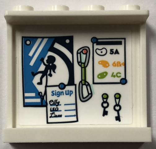 Panel 1 x 4 x 3 with Side Supports - Hollow Studs with Rock Climbing and 'Sign Up' Posters, Carabiners, Keys and Instructions Pattern (Sticker) - Set 41744