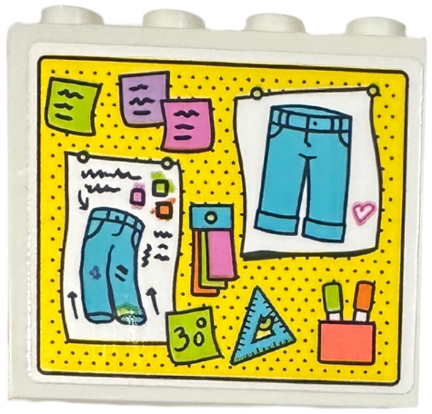 Panel 1 x 4 x 3 with Side Supports - Hollow Studs with Posters with Jeans, Post It Notes, Markers, and Triangle Ruler Pattern (Sticker) - Set 42614
