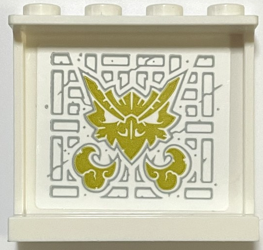 Panel 1 x 4 x 3 with Side Supports - Hollow Studs with Gold Dragon Head Blowing Smoke and Light Bluish Gray Bricks and Cracks Pattern (Sticker) - Set 71818