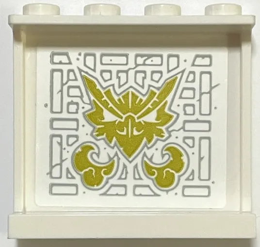 Panel 1 x 4 x 3 with Side Supports - Hollow Studs with Gold Dragon Head Blowing Smoke and Light Bluish Gray Bricks and Cracks Pattern (Sticker) - Set 71818