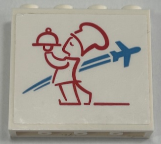 Panel 1 x 4 x 3 with Side Supports - Hollow Studs with Red Chef Outline and Dark Azure Airplane Pattern (Sticker) - Set 60367
