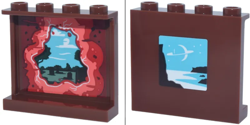 Panel 1 x 4 x 3 with Side Supports - Hollow Studs with Medium Azure Sky with White Planet, Red and Coral Portal and Graveyard Landscape on Inside Pattern (Stickers) - Set 11370