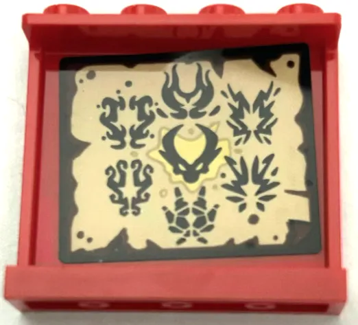 Panel 1 x 4 x 3 with Side Supports - Hollow Studs with Black Source Dragon Logos and Head with Horns on Tan Parchment Background Pattern (Sticker) - Set 71795