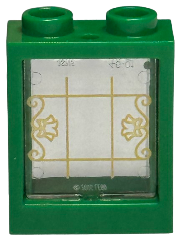 Window 1 x 2 x 2 Flat Front with Trans-Clear Glass with Gold Lattice, Flowers and Filigree Pattern (60592 / 60601pb046)