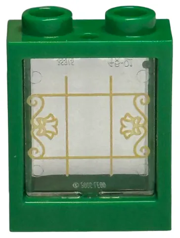 Window 1 x 2 x 2 Flat Front with Trans-Clear Glass with Gold Lattice, Flowers and Filigree Pattern (60592 / 60601pb046)