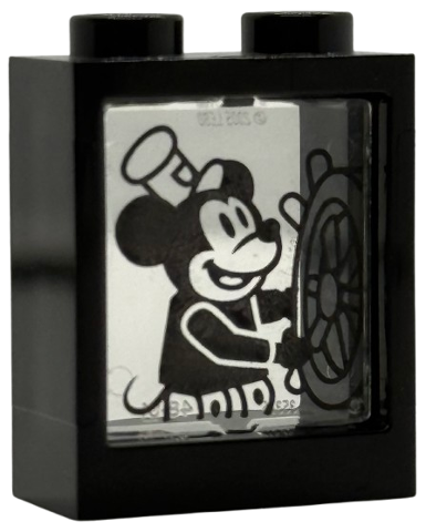 Window 1 x 2 x 2 Flat Front with Trans-Clear Glass with Black Mickey Mouse and Ship's Wheel Pattern (60592 / 60601pb036)