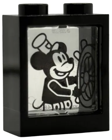 Window 1 x 2 x 2 Flat Front with Trans-Clear Glass with Black Mickey Mouse and Ship's Wheel Pattern (60592 / 60601pb036)