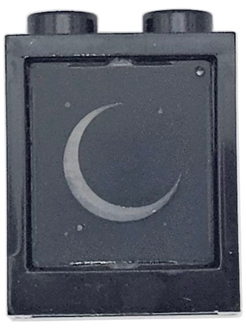 Window 1 x 2 x 2 Flat Front with Trans-Clear Glass with Crescent Moon and Dots on Black Background Pattern (60592 / 60601pb053)