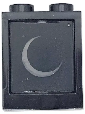 Window 1 x 2 x 2 Flat Front with Trans-Clear Glass with Crescent Moon and Dots on Black Background Pattern (60592 / 60601pb053)