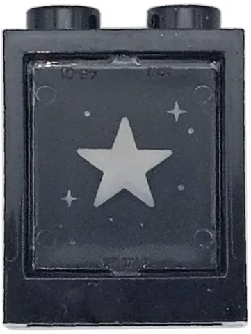 Window 1 x 2 x 2 Flat Front with Trans-Clear Glass with Star, Sparkles and Dots on Black Background Pattern (60592 / 60601pb054)