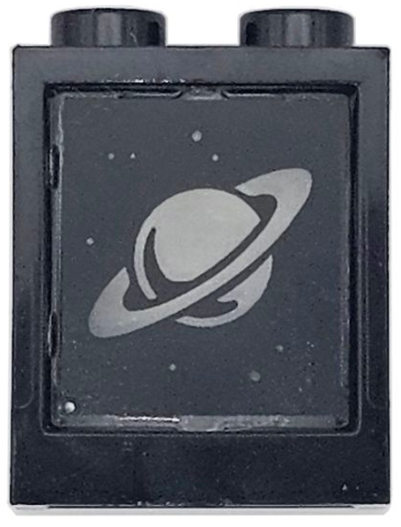 Window 1 x 2 x 2 Flat Front with Trans-Clear Glass with Saturn and Dots on Black Background Pattern (60592 / 60601pb055)