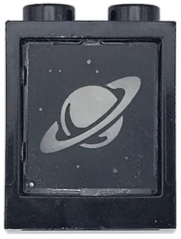 Window 1 x 2 x 2 Flat Front with Trans-Clear Glass with Saturn and Dots on Black Background Pattern (60592 / 60601pb055)