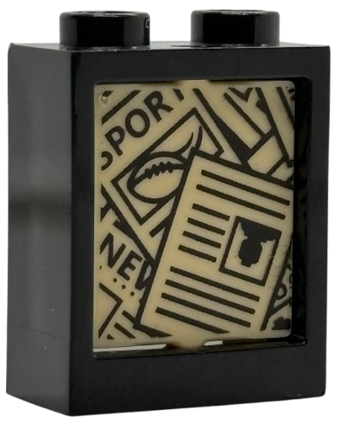 Window 1 x 2 x 2 Flat Front with Tan Glass with Black Scattered Newspapers Pattern (60592 / 60601pb020)