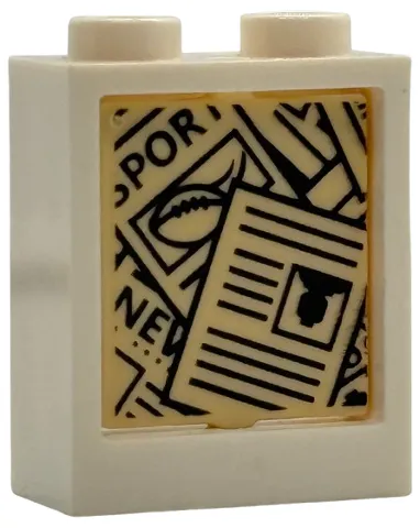 Window 1 x 2 x 2 Flat Front with Tan Glass with Black Scattered Newspapers Pattern (60592 / 60601pb020)