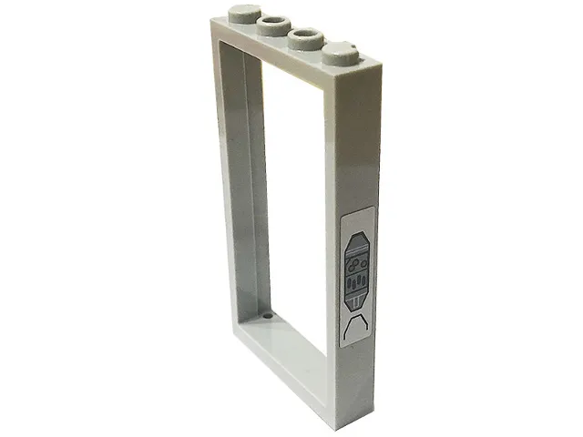 Door, Frame 1 x 4 x 6 with 2 Holes on Top and Bottom with SW Mandalorian Vault Octagonal Access Panel with Buttons on Silver Background Pattern (Sticker) - Set 75310