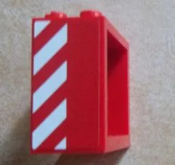 Window 2 x 4 x 3 - Hollow Studs with Red and White Danger Stripes Pattern on Left Side (Sticker) - Set 60023