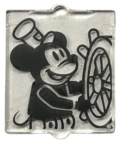 Glass for Window 1 x 2 x 2 Flat Front with Black Mickey Mouse and Ship's Wheel Pattern