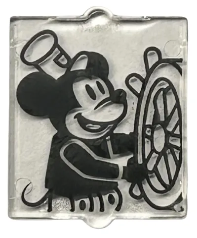 Glass for Window 1 x 2 x 2 Flat Front with Black Mickey Mouse and Ship's Wheel Pattern