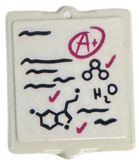 Glass for Window 1 x 2 x 2 Flat Front with Marked Exam Paper with Dark Pink 'A+' in Circle, Check Marks, Dark Blue Writing Lines, 'H2O' and Chemical Formulas Pattern (Sticker) - Set 41740