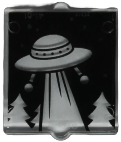 Glass for Window 1 x 2 x 2 Flat Front with Retro UFO with Beam and Trees on Black Background Pattern