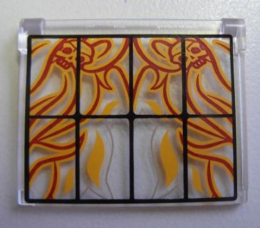 Glass for Window 1 x 4 x 3 - Opening with Black Bars and Flaming Skulls Pattern (Sticker) - Set 4195