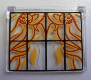Glass for Window 1 x 4 x 3 - Opening with Black Bars and Flaming Skulls Pattern (Sticker) - Set 4195