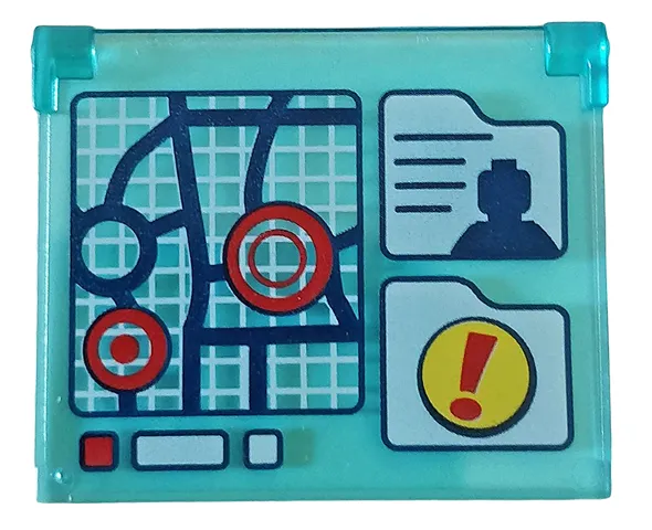 Glass for Window 1 x 4 x 3 - Opening with Map, Minifigure Silhouette and Exclamation Mark Pattern