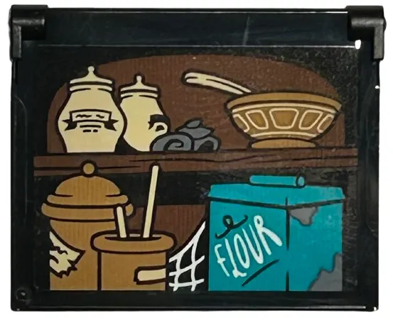 Glass for Window 1 x 4 x 3 - Opening with Dark Turquoise 'FLOUR' Container, Tan and Reddish Brown Storage Jars, Bowl and Utensils Pattern (Sticker) - Set 76428