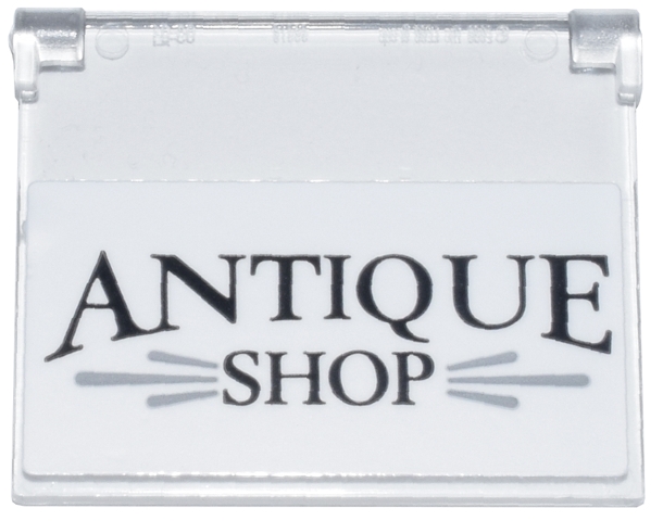 Glass for Window 1 x 4 x 3 - Opening with Black 'ANTIQUE SHOP' and Light Bluish Gray Lines on White Background Pattern (Sticker) - Set 910050