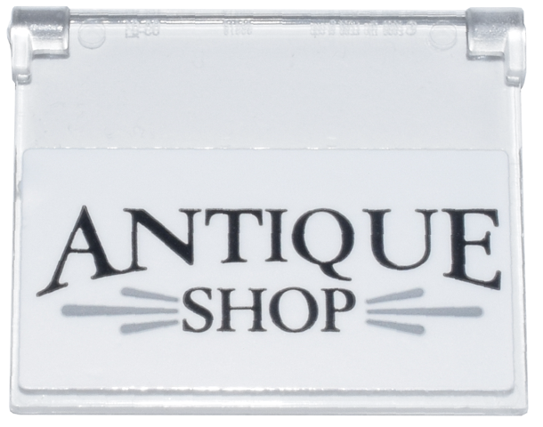 Glass for Window 1 x 4 x 3 - Opening with Black 'ANTIQUE SHOP' and Light Bluish Gray Lines on White Background Pattern (Sticker) - Set 910050