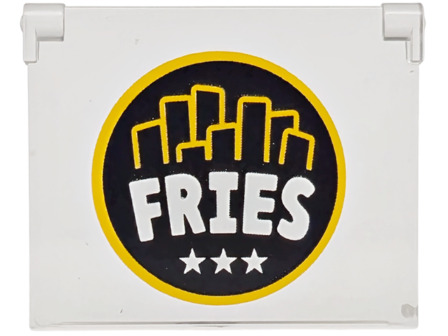 Glass for Window 1 x 4 x 3 - Opening with White 'FRIES' and Stars with Bright Light Orange Border on Black Background Pattern