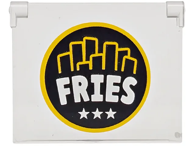 Glass for Window 1 x 4 x 3 - Opening with White 'FRIES' and Stars with Bright Light Orange Border on Black Background Pattern