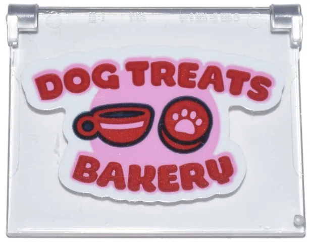 Glass for Window 1 x 4 x 3 - Opening with Red Coffee Cup, Animal Paw Print Cookie and 'DOG TREATS BAKERY' on Bright Pink and White Background Pattern (Sticker) - Set 42677