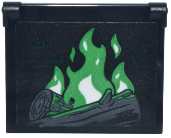 Glass for Window 1 x 4 x 3 - Opening with Fireplace, Dark Bluish Gray Logs and Bright Green and White Flames Pattern (Sticker) - Set 76471
