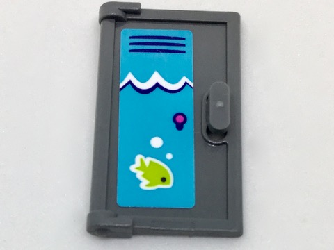 Door 1 x 2 x 3 with Vertical Handle, Mold for Tabless Frames with Pool Locker, White Waves and Lime Fish Pattern (Sticker) - Set 41313