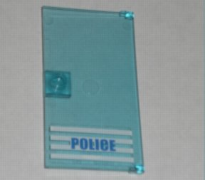 Door 1 x 4 x 6 with Stud Handle with 'POLICE' Blue on White Stripes Bold Font Pattern (Sticker) - Sets 7498 / 7744