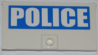 Door 1 x 4 x 6 with Stud Handle with White 'POLICE' on Blue Background Pattern Model Left Side (Sticker) - Set 7288