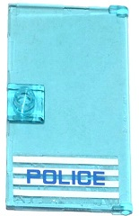 Door 1 x 4 x 6 with Stud Handle with 'POLICE' Blue on White Stripes Thin Font Pattern Handle on Left (Sticker) - Set 60047